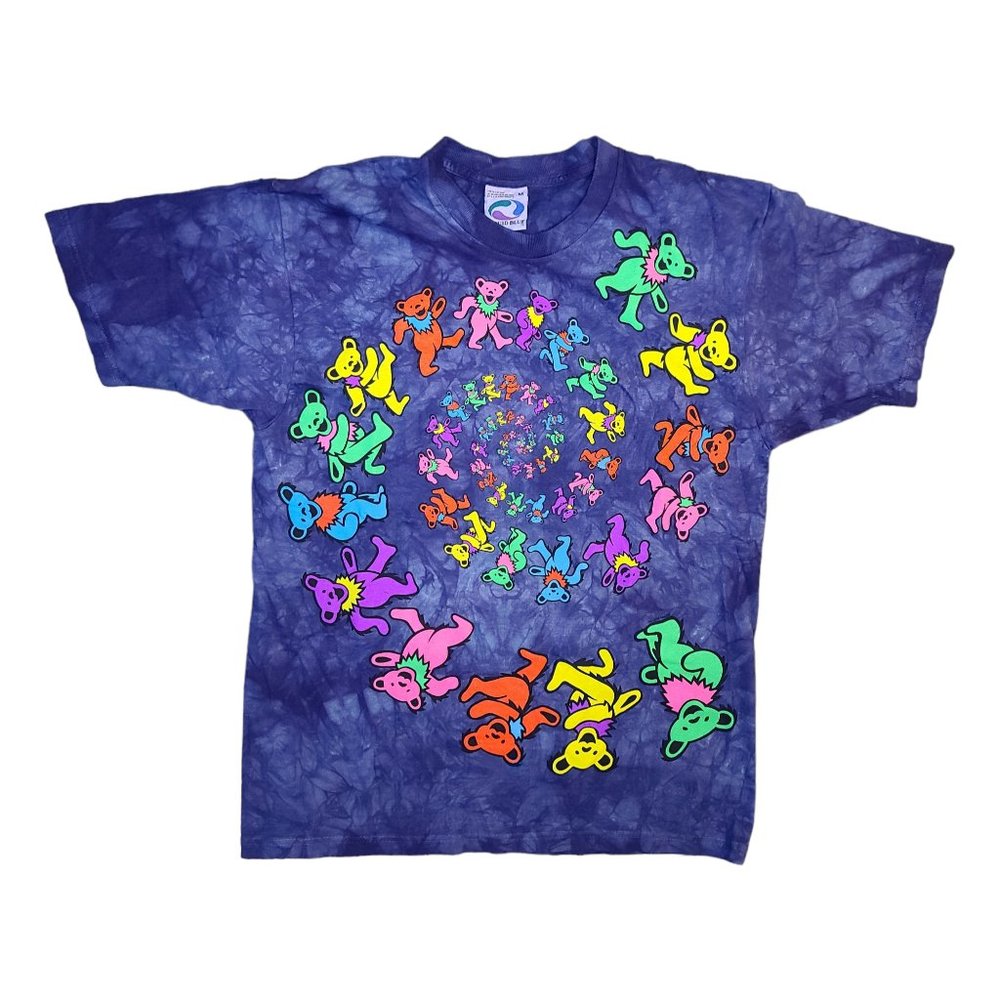 Vintage 1995 Grateful Dead Dancing Bears Spiral Liquid Blue Tie-Dye Shirt